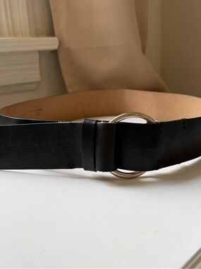 Streets Ahead Neiman Marcus Black Leather Y2K Ring Silver Buckle Belt Size Large